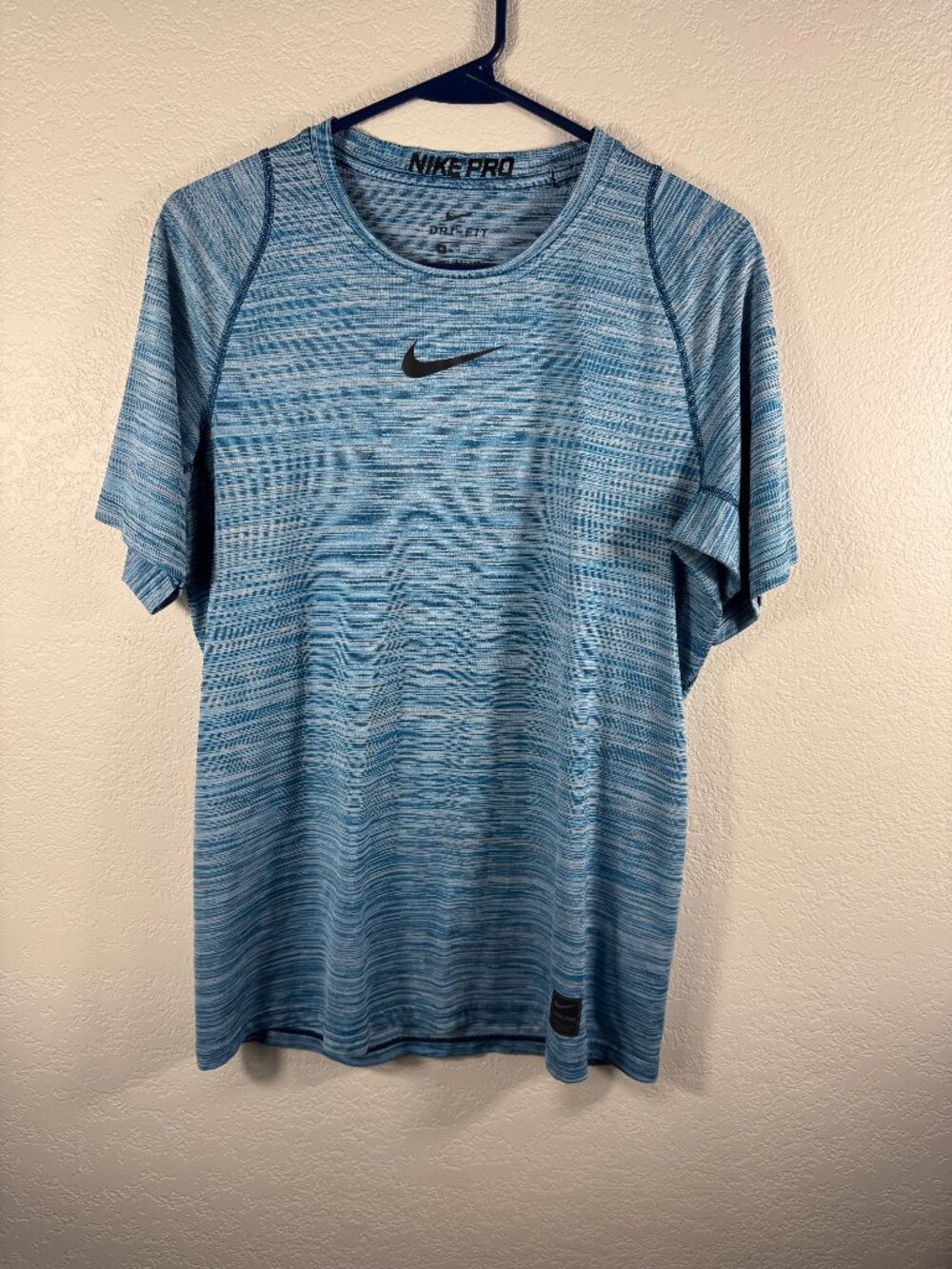 Nike Pro Dri-FIT Fitted Short Sleeve Training Top Mens M Blue Heather Space Dye
